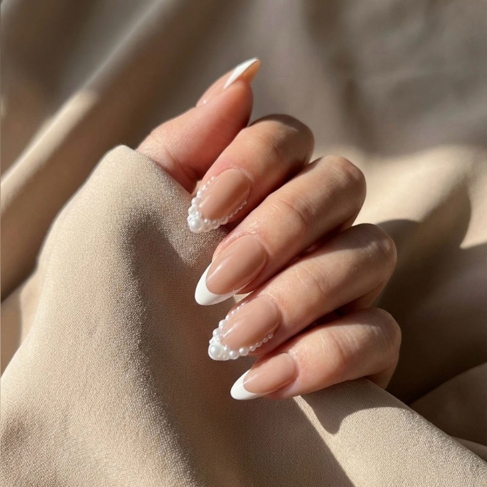 Grandma Pearls | white french | press on nails ( Handmade )